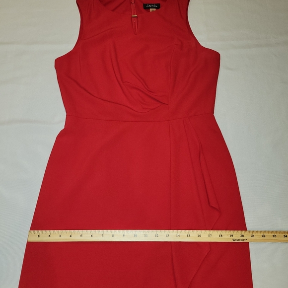 Tahari ASL Red Pleated Drape Cocktail Dress Size 10 Dressy Party Date Night - Picture 7 of 10